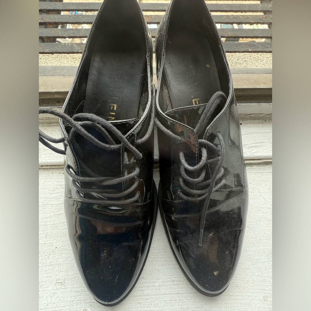 Anne Klein Patent Leather Black Lace Up Loafers